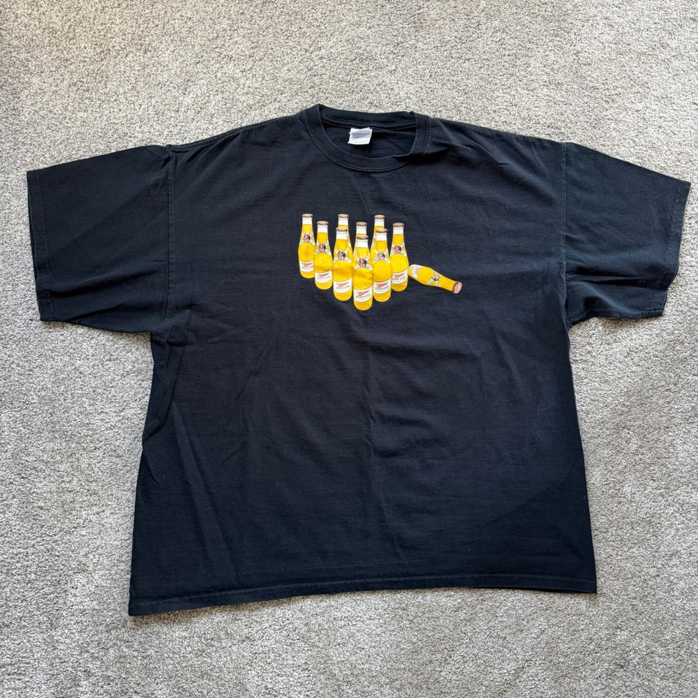 Y2K Mens 2XL Black Miller High Life Beer Bottle Bowling Graphic T-Shirt